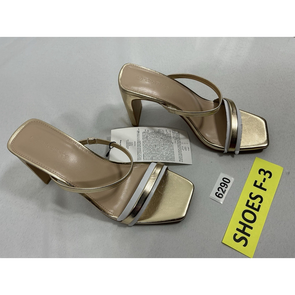 Womans The Drop Slipon Slide Sandals 8.5 Gold Square Open Toe Block Heel NWT